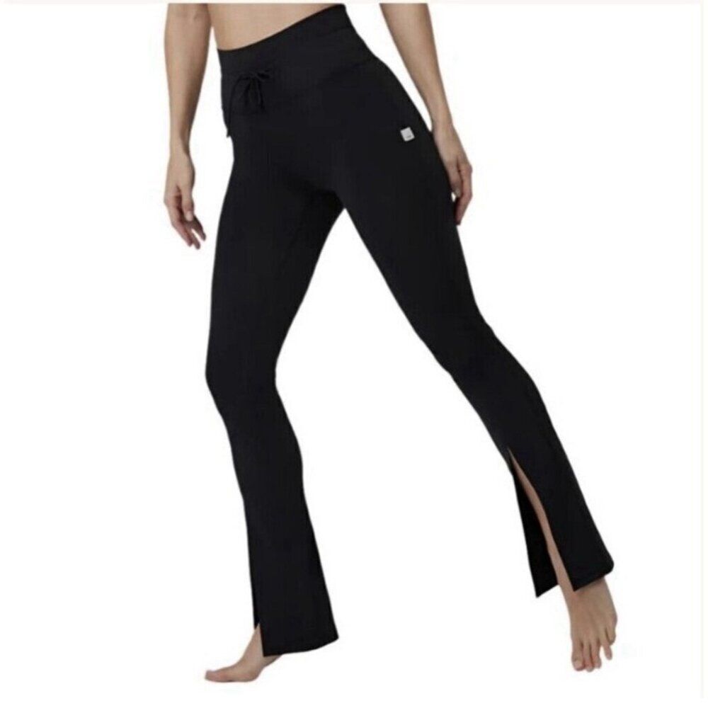 vuori womens solid black High Rise Drawstring flare front slit pants Xs - Picture 3 of 6